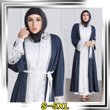 Arbeiten Sie die Art und Weiseentwurfsfabrik um, die Langhülse Maxi des Muslims weiches Polyester weiches verkauft, nähte Spitze abaya 2017